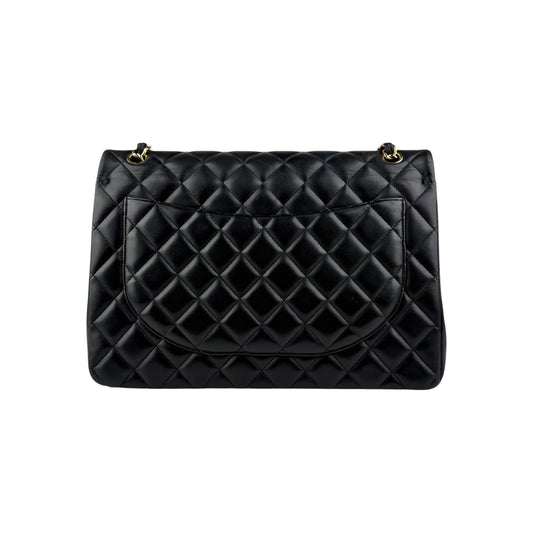Chanel Black Quilted Lambskin Leather Maxi Double Flap Bag Gold Hardware