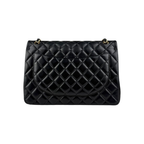 Chanel Black Quilted Lambskin Leather Maxi Double Flap Bag Gold Hardware