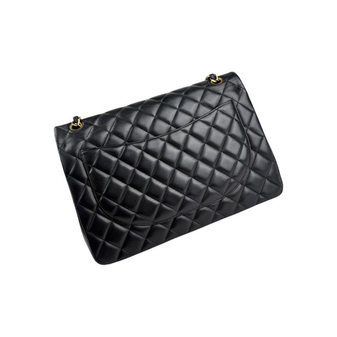 Chanel Black Quilted Lambskin Leather Maxi Double Flap Bag Gold Hardware