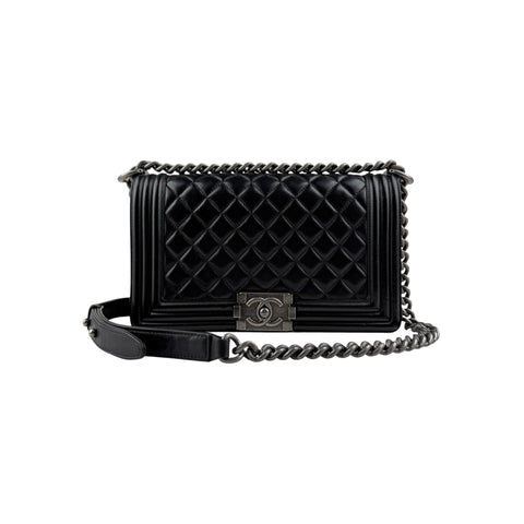 Chanel Black Quilted Lambskin Leather Medium Boy Bag