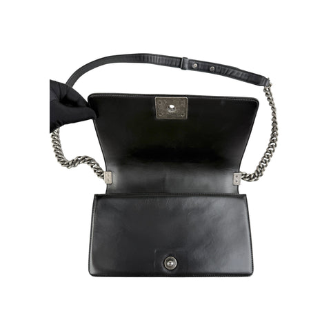 Chanel Black Quilted Lambskin Leather Medium Boy Bag