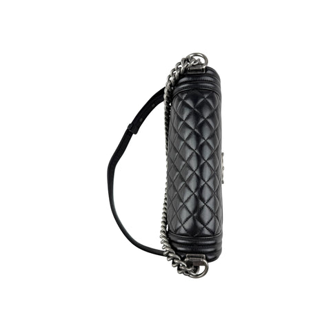 Chanel Black Quilted Lambskin Leather Medium Boy Bag