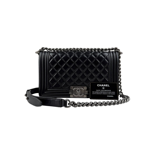 Chanel Black Quilted Lambskin Leather Medium Boy Bag