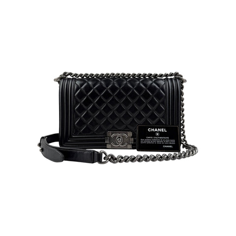 Chanel Black Quilted Lambskin Leather Medium Boy Bag