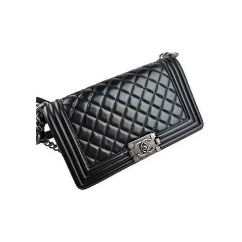 Chanel Black Quilted Lambskin Leather Medium Boy Bag