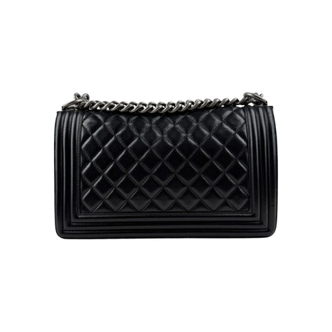 Chanel Black Quilted Lambskin Leather Medium Boy Bag