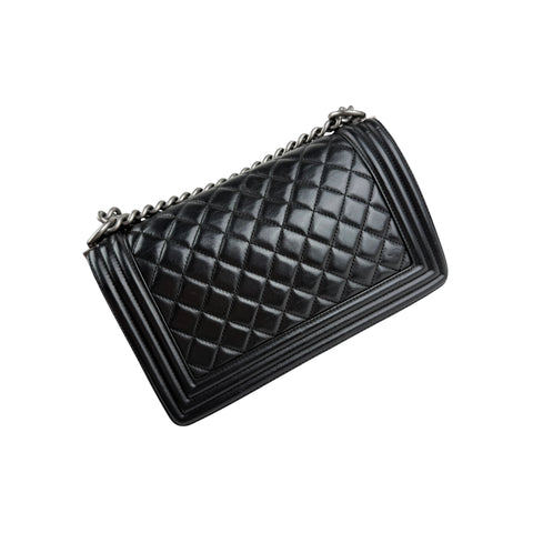 Chanel Black Quilted Lambskin Leather Medium Boy Bag