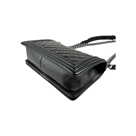 Chanel Black Quilted Lambskin Leather Medium Boy Bag
