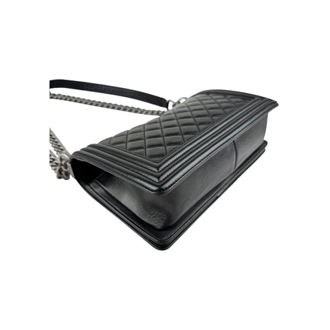 Chanel Black Quilted Lambskin Leather Medium Boy Bag