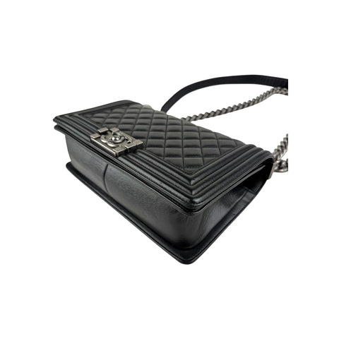 Chanel Black Quilted Lambskin Leather Medium Boy Bag