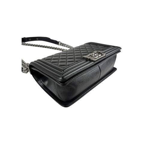 Chanel Black Quilted Lambskin Leather Medium Boy Bag