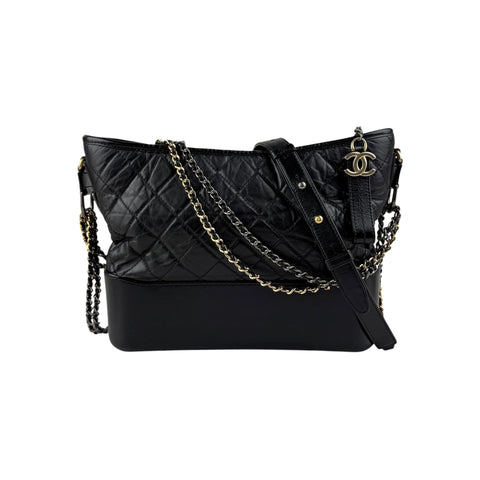 Chanel Black Quilted Leather Gabrielle Medium Hobo Bag