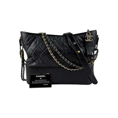 Chanel Black Quilted Leather Gabrielle Medium Hobo Bag