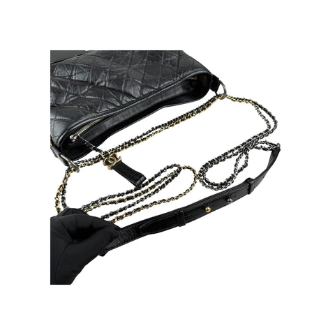 Chanel Black Quilted Leather Gabrielle Medium Hobo Bag