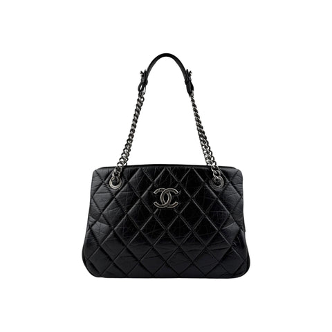 Chanel Black Quilted Leather Large Zip Shopping Tote Bag