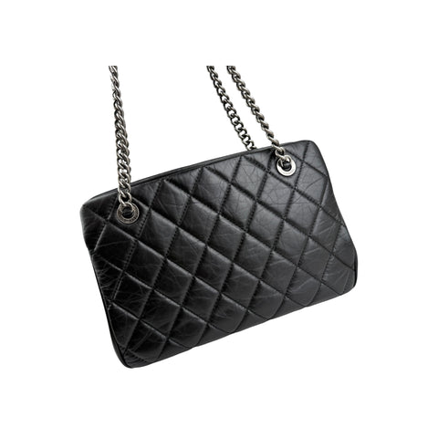 Chanel Black Quilted Leather Large Zip Shopping Tote Bag