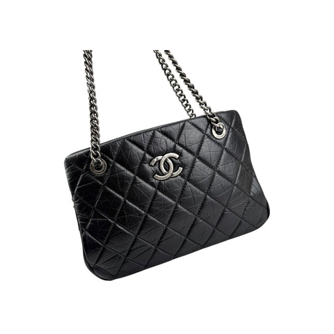 Chanel Black Quilted Leather Large Zip Shopping Tote Bag
