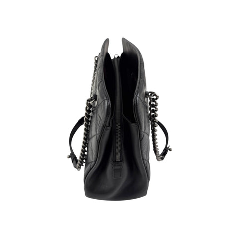 Chanel Black Quilted Leather Large Zip Shopping Tote Bag
