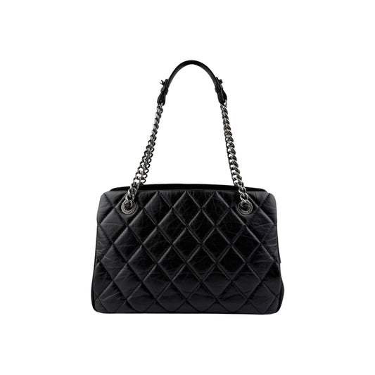 Chanel Black Quilted Leather Large Zip Shopping Tote Bag