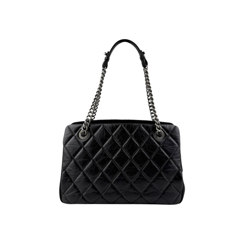 Chanel Black Quilted Leather Large Zip Shopping Tote Bag