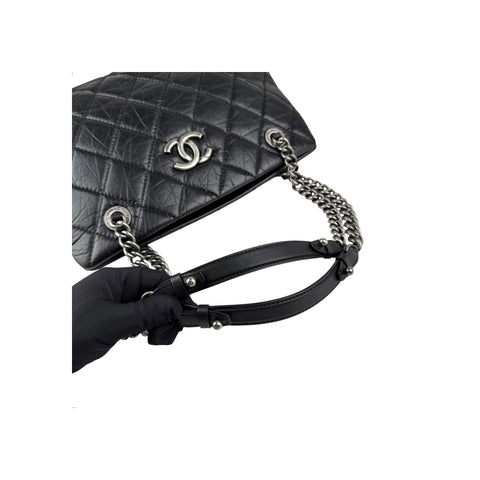 Chanel Black Quilted Leather Large Zip Shopping Tote Bag