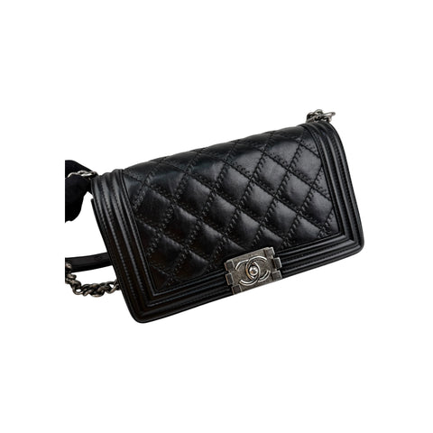 Chanel Iridescent Calfskin Embellished Double Stitch Medium Boy Flap