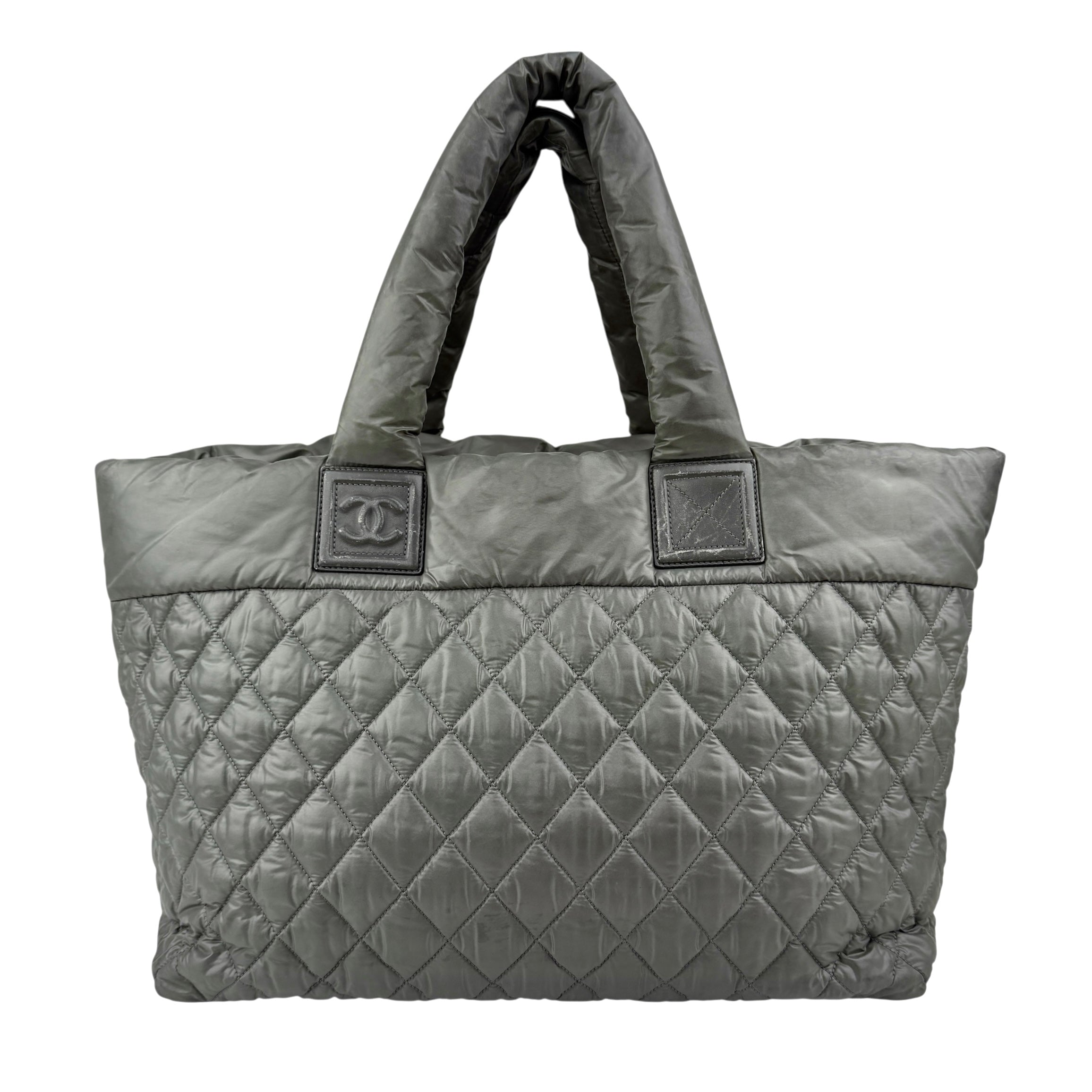 chanel coco cocoon nylon khaki tote bag front