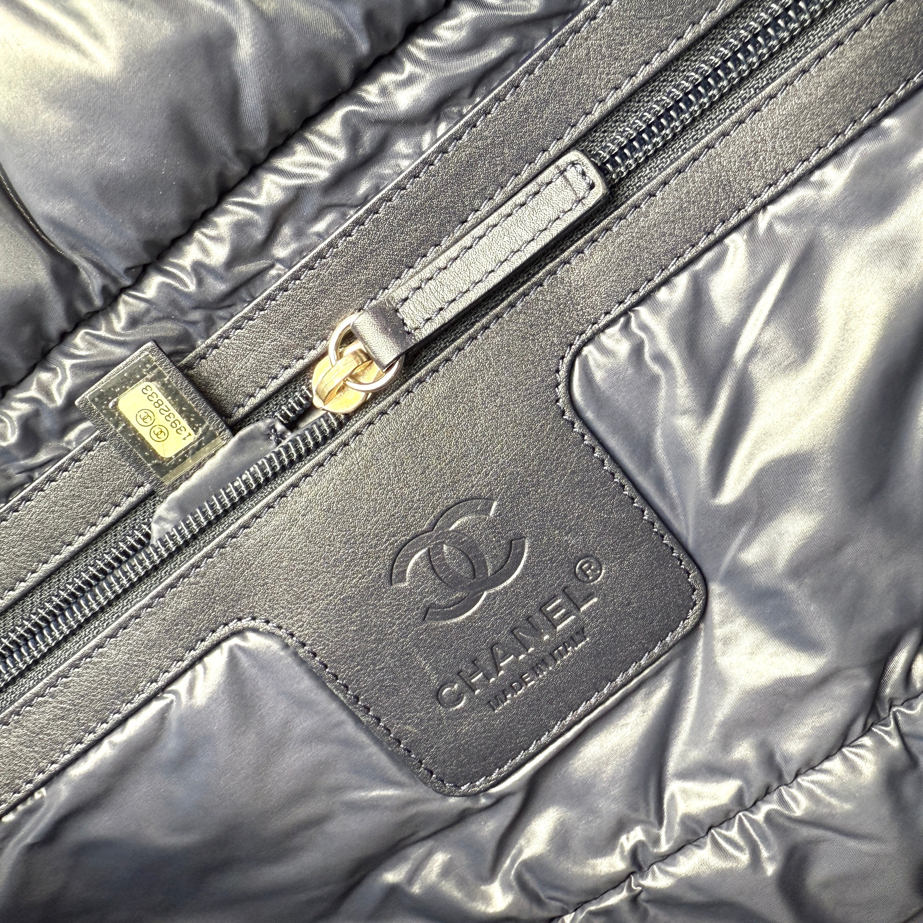 chanel coco cocoon nylon khaki tote bag inside pocket detail