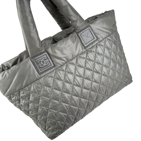 chanel coco cocoon nylon khaki tote bag left back 45