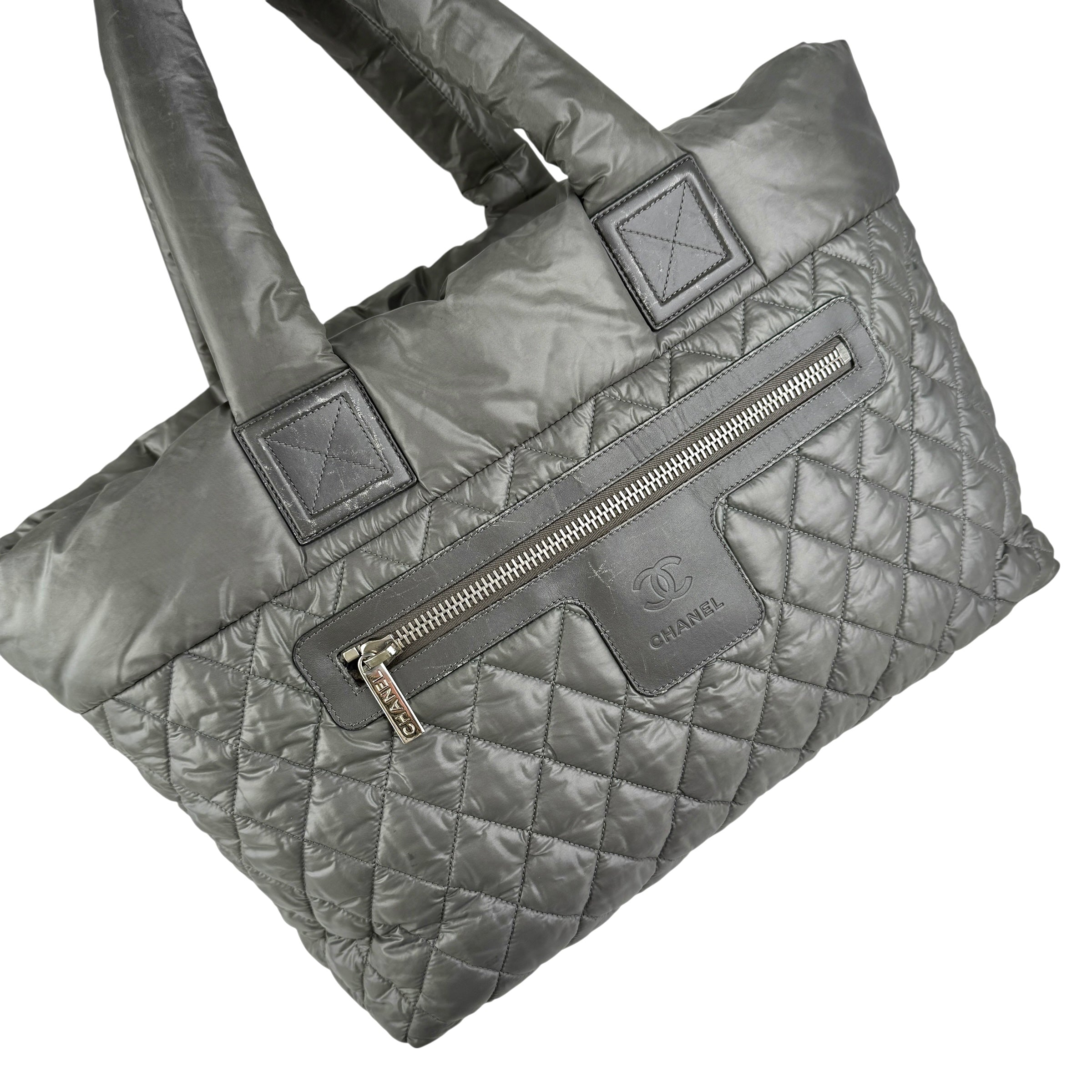 chanel coco cocoon nylon khaki tote bag left front 45