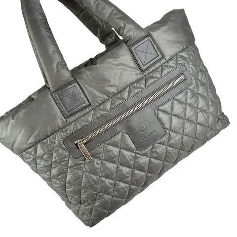 chanel coco cocoon nylon khaki tote bag left front 45