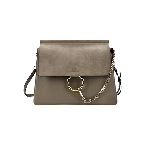 Chloe Calfskin Suede Medium Faye Shoulder Bag Motty Grey