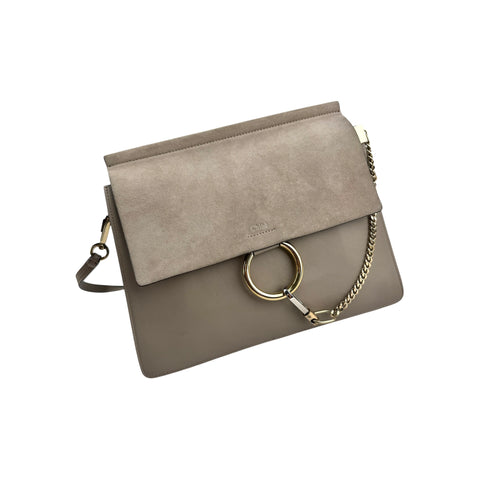 Chloe Calfskin Suede Medium Faye Shoulder Bag Motty Grey