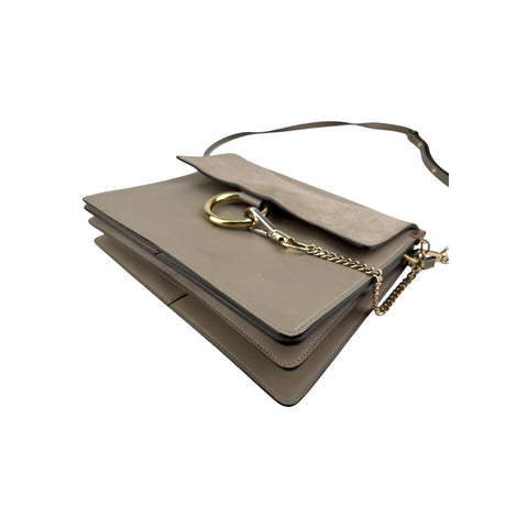 Chloe Calfskin Suede Medium Faye Shoulder Bag Motty Grey
