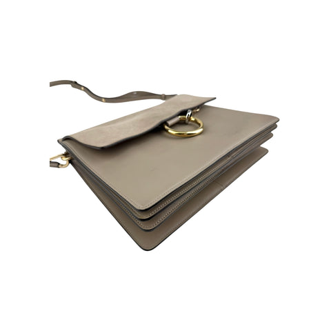 Chloe Calfskin Suede Medium Faye Shoulder Bag Motty Grey