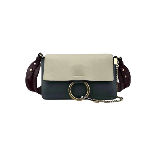 Chloé Chloe Faye Chain Suede Leather Gray Blue Crossbody Bag