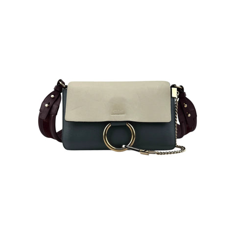 Chloé Chloe Faye Chain Suede Leather Gray Blue Crossbody Bag