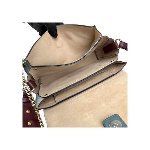 Chloé Chloe Faye Chain Suede Leather Gray Blue Crossbody Bag