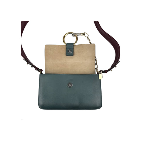 Chloé Chloe Faye Chain Suede Leather Gray Blue Crossbody Bag