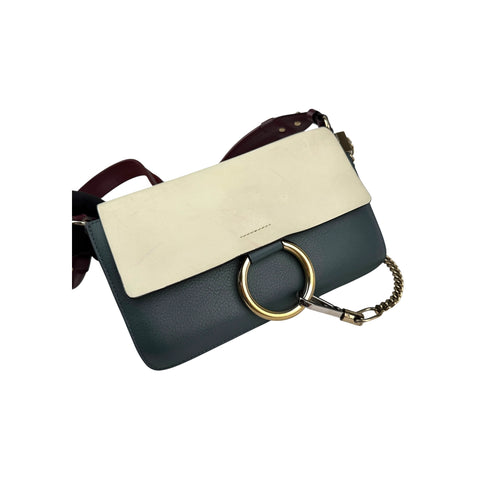 Chloé Chloe Faye Chain Suede Leather Gray Blue Crossbody Bag