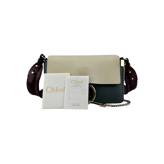 Chloé Chloe Faye Chain Suede Leather Gray Blue Crossbody Bag