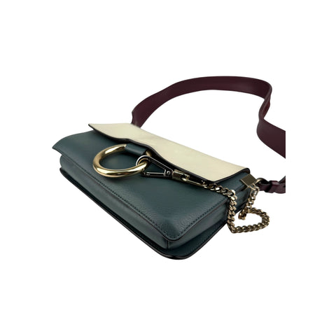 Chloé Chloe Faye Chain Suede Leather Gray Blue Crossbody Bag
