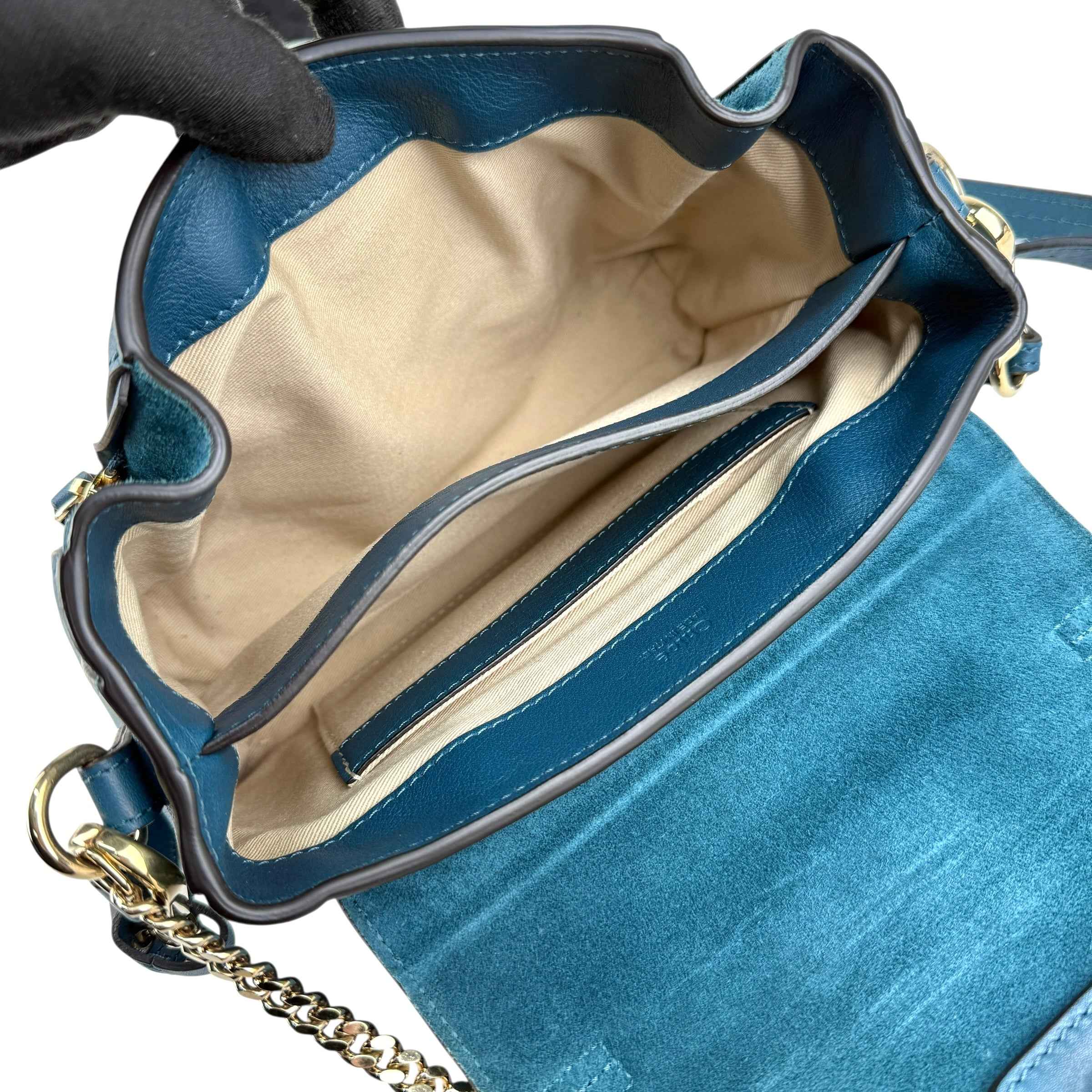 chloe leather faye shoulder bag blue inside