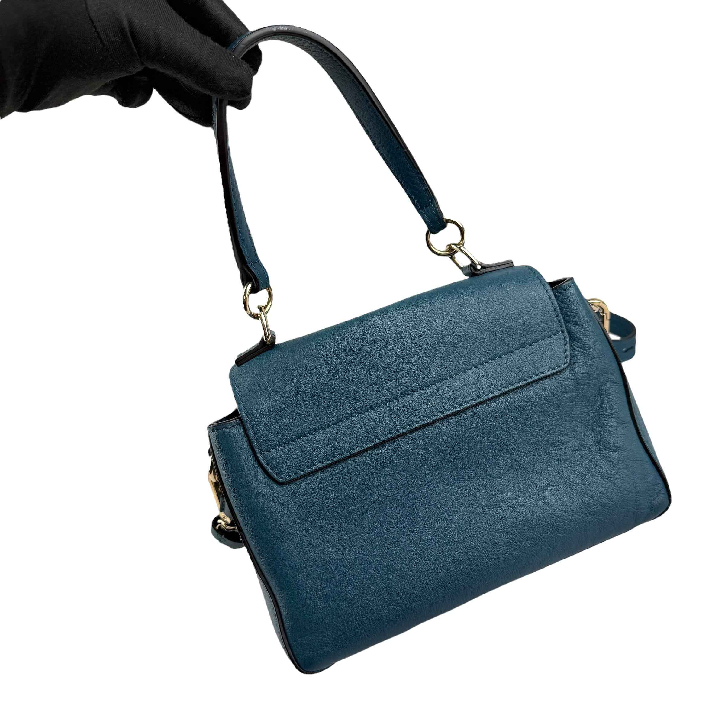 chloe leather faye shoulder bag blue left back 45