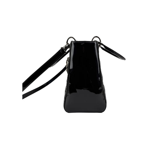 Christian Dior Black Cannage Quilted Patent Leather Lady Dior Bag