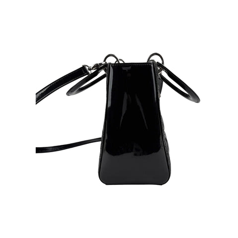 Christian Dior Black Cannage Quilted Patent Leather Lady Dior Bag
