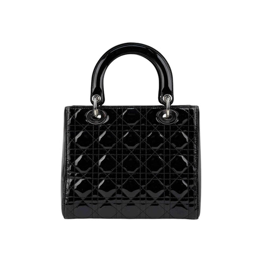 Christian Dior Black Cannage Quilted Patent Leather Lady Dior Bag