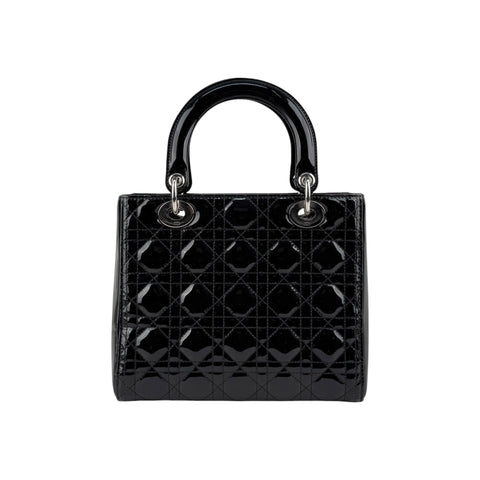 Christian Dior Black Cannage Quilted Patent Leather Lady Dior Bag