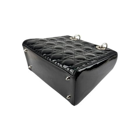 Christian Dior Black Cannage Quilted Patent Leather Lady Dior Bag