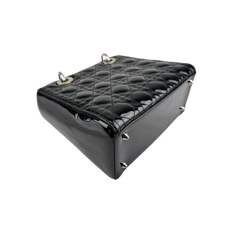 Christian Dior Black Cannage Quilted Patent Leather Lady Dior Bag
